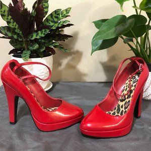 Red Patent Ankle Strap Pumps